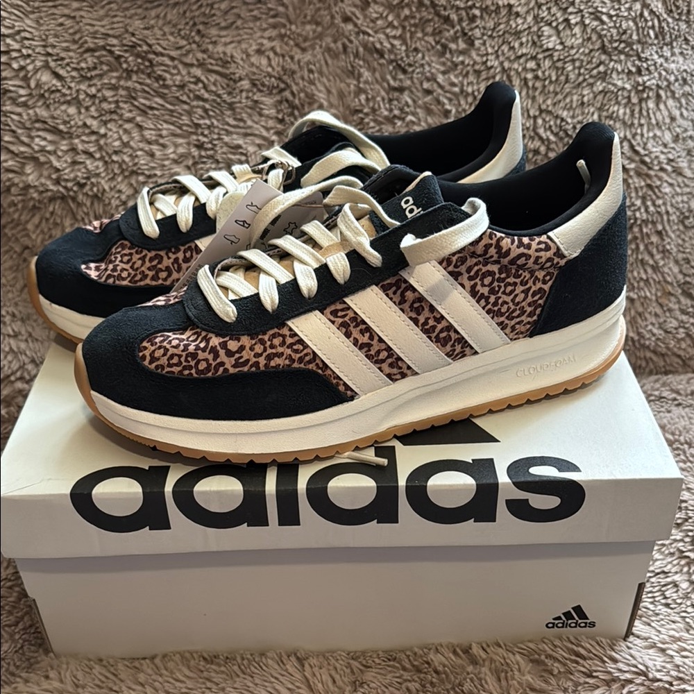 Adidas Run 70s 2.0 Black and Cream Sneakers with Leather Upper and Stripes